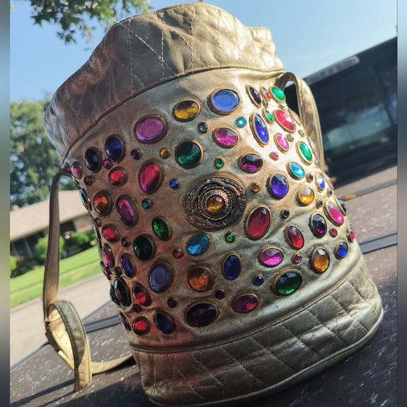 Viva of California Jeweled Leather Bucket Bag - Picture 14 of 15